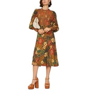 RARE Farm Rio Flowered Leopards Midi